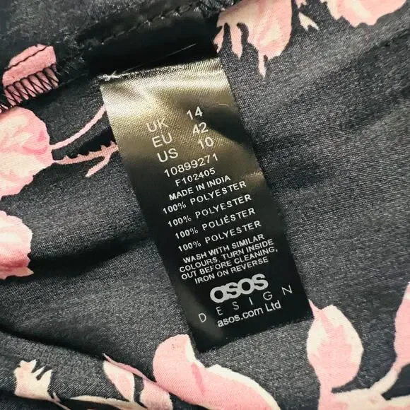 ASOS Satin Floral Oversized Dress Size 10 Black Multicolored - Picture 7 of 10